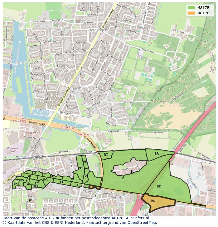 Afbeelding van het postcodegebied 4817 BK op de kaart.