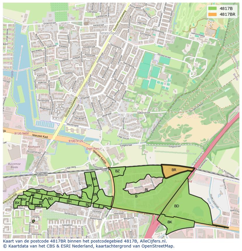 Afbeelding van het postcodegebied 4817 BR op de kaart.