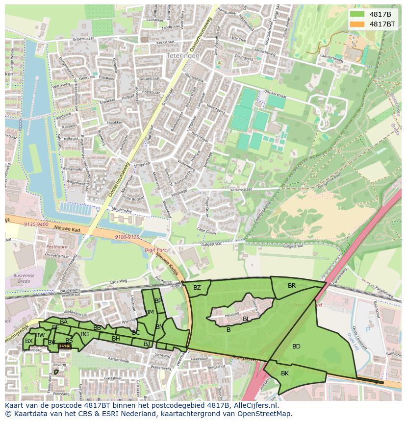Afbeelding van het postcodegebied 4817 BT op de kaart.
