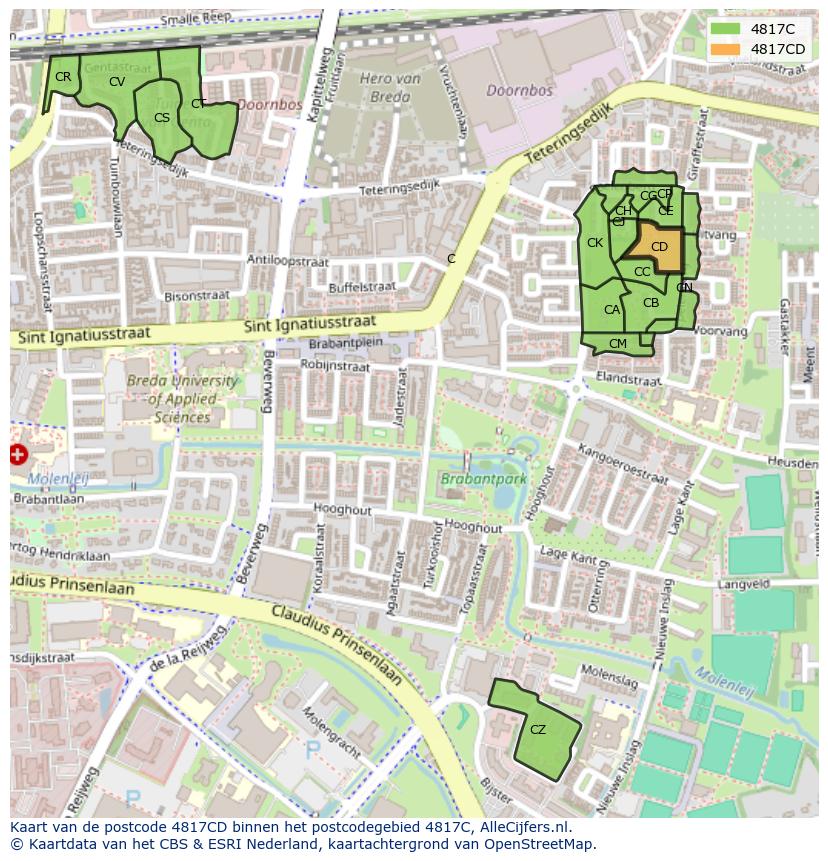 Afbeelding van het postcodegebied 4817 CD op de kaart.
