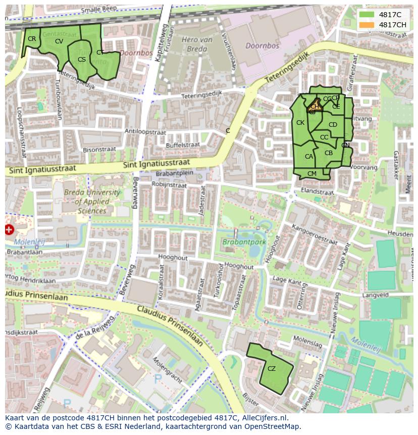 Afbeelding van het postcodegebied 4817 CH op de kaart.