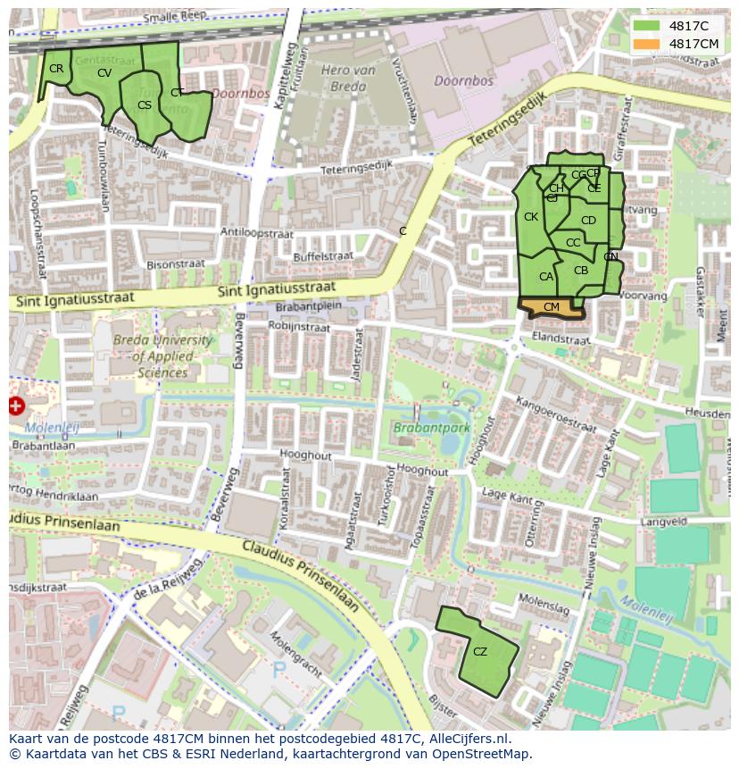 Afbeelding van het postcodegebied 4817 CM op de kaart.