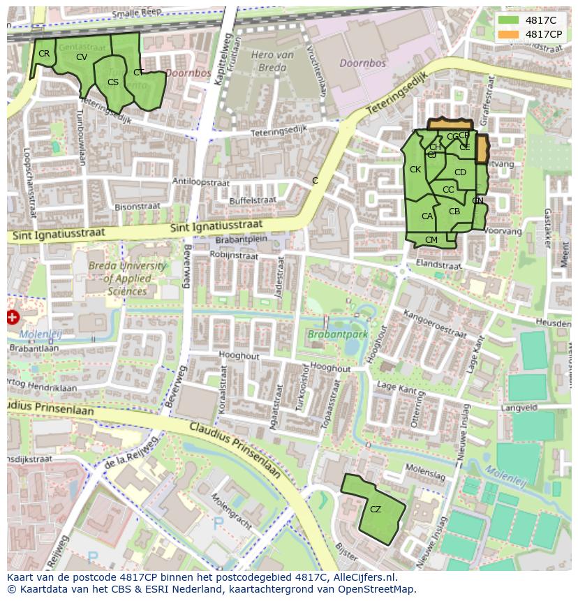 Afbeelding van het postcodegebied 4817 CP op de kaart.
