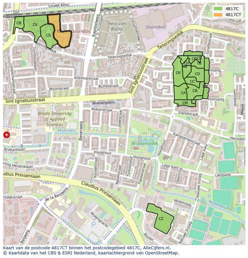Afbeelding van het postcodegebied 4817 CT op de kaart.