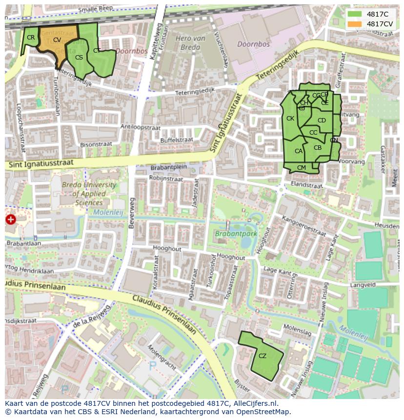 Afbeelding van het postcodegebied 4817 CV op de kaart.