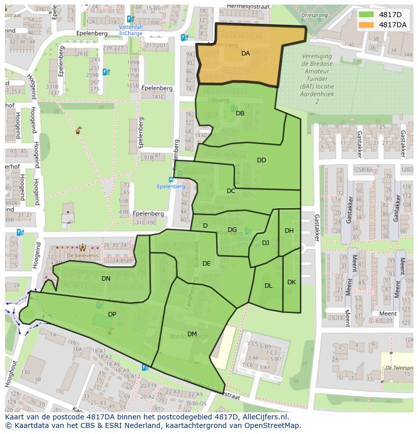 Afbeelding van het postcodegebied 4817 DA op de kaart.
