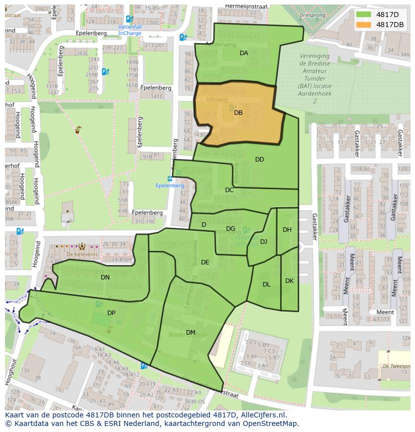 Afbeelding van het postcodegebied 4817 DB op de kaart.
