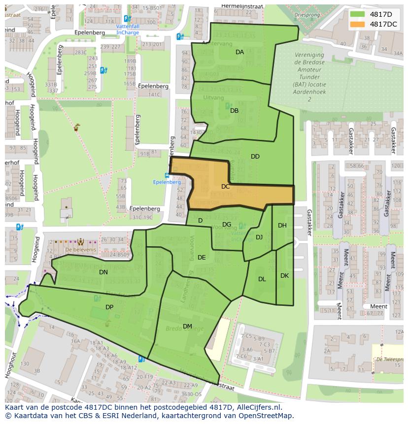 Afbeelding van het postcodegebied 4817 DC op de kaart.
