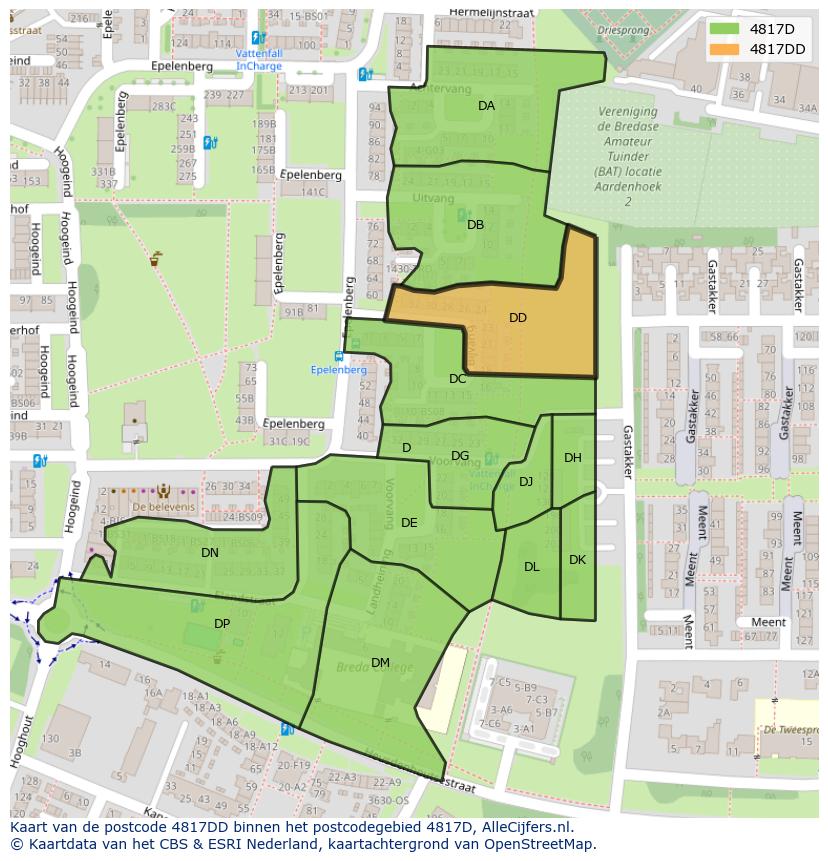 Afbeelding van het postcodegebied 4817 DD op de kaart.