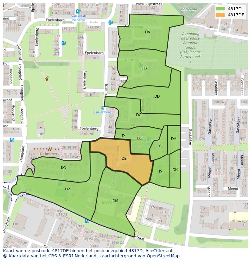 Afbeelding van het postcodegebied 4817 DE op de kaart.