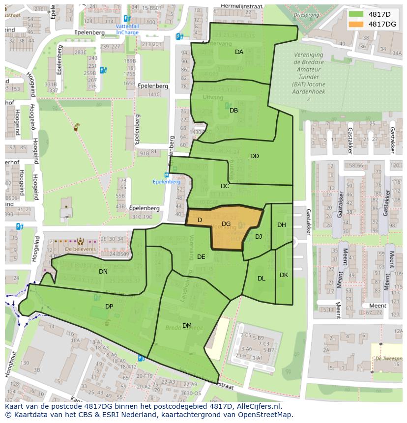 Afbeelding van het postcodegebied 4817 DG op de kaart.