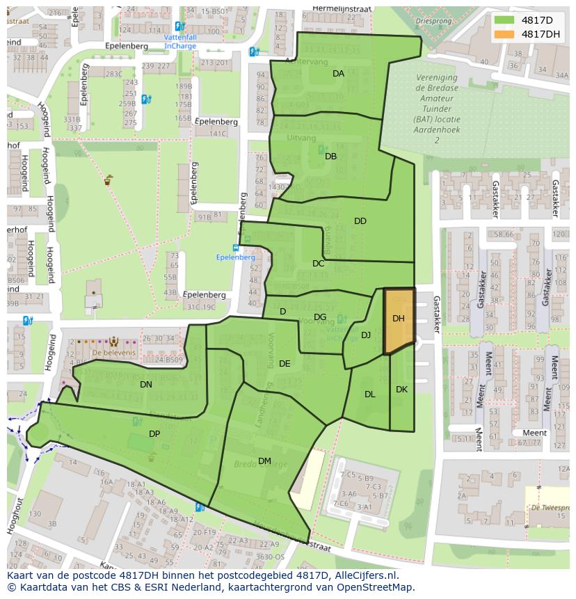 Afbeelding van het postcodegebied 4817 DH op de kaart.