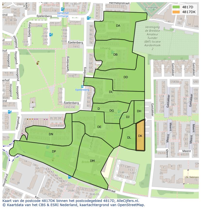 Afbeelding van het postcodegebied 4817 DK op de kaart.