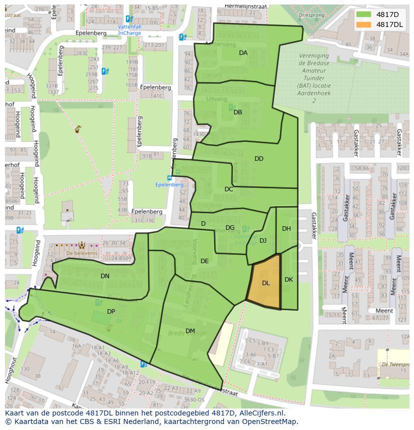 Afbeelding van het postcodegebied 4817 DL op de kaart.