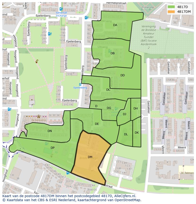 Afbeelding van het postcodegebied 4817 DM op de kaart.