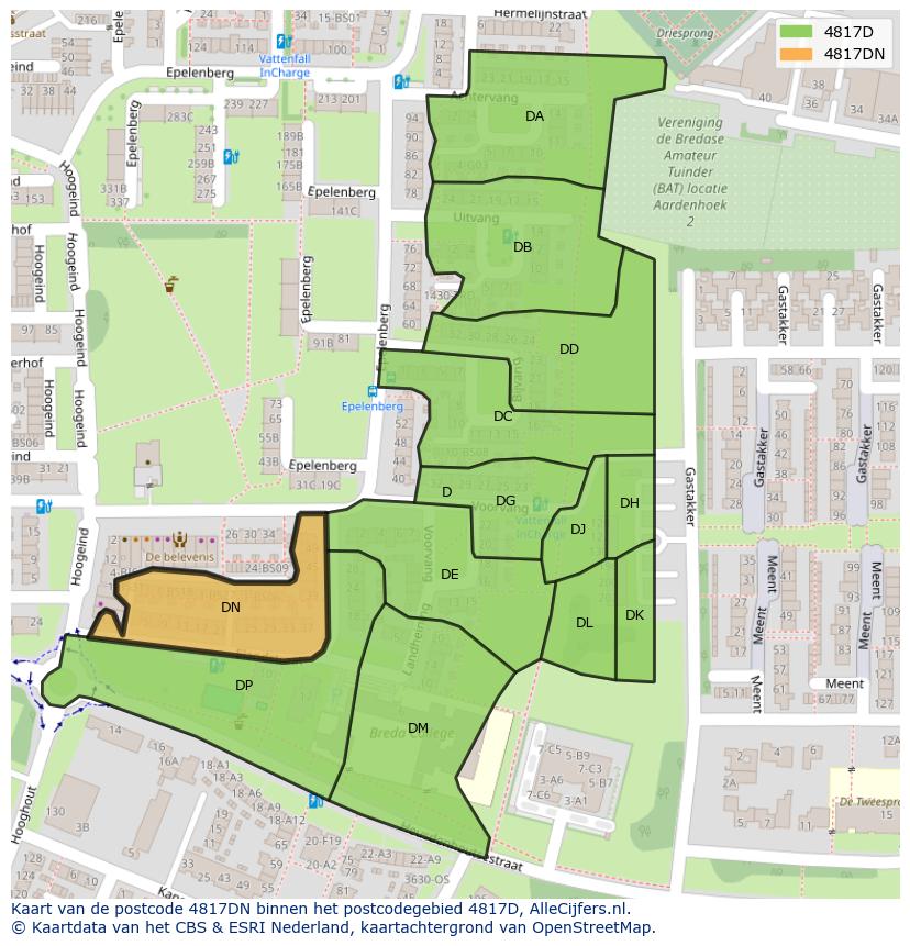 Afbeelding van het postcodegebied 4817 DN op de kaart.