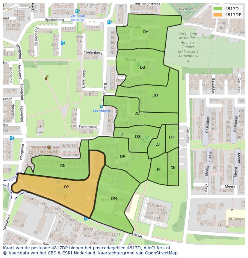Afbeelding van het postcodegebied 4817 DP op de kaart.