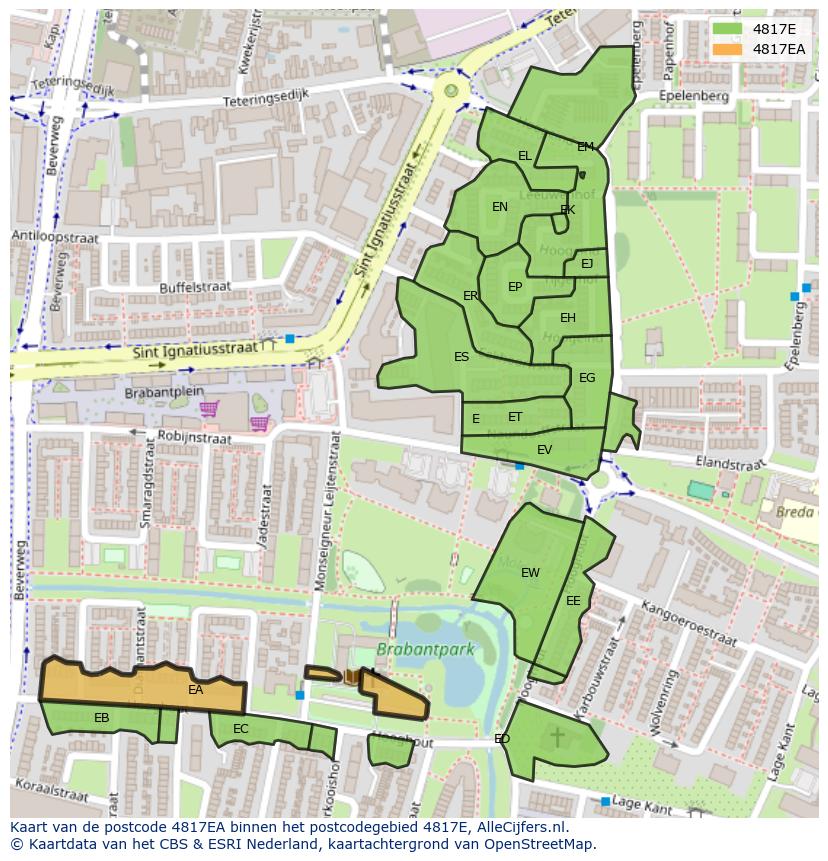Afbeelding van het postcodegebied 4817 EA op de kaart.