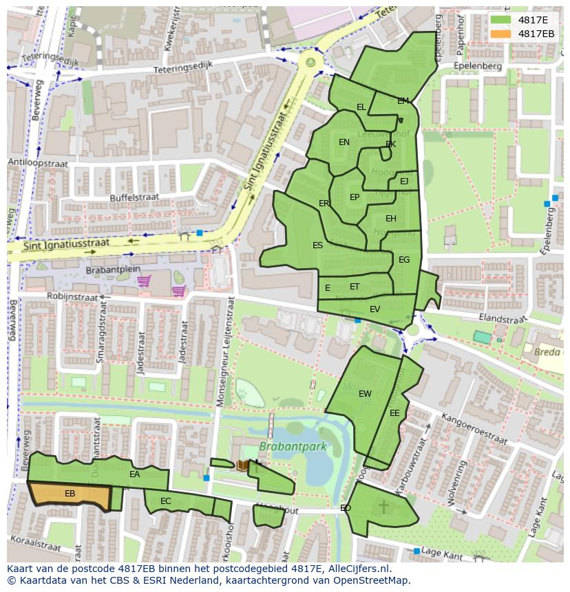 Afbeelding van het postcodegebied 4817 EB op de kaart.