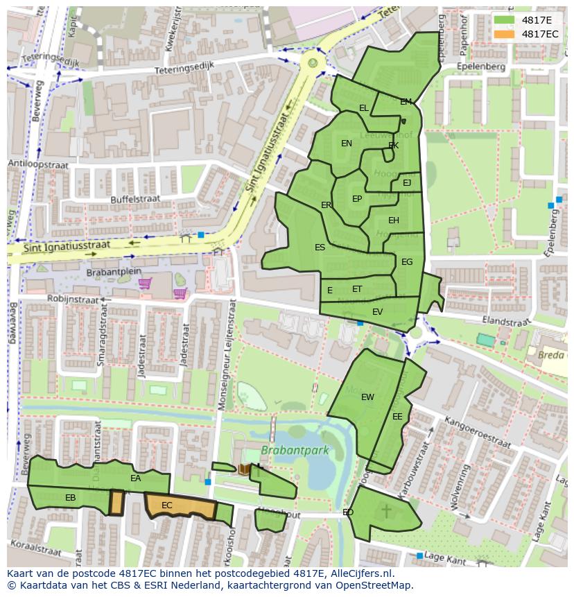 Afbeelding van het postcodegebied 4817 EC op de kaart.