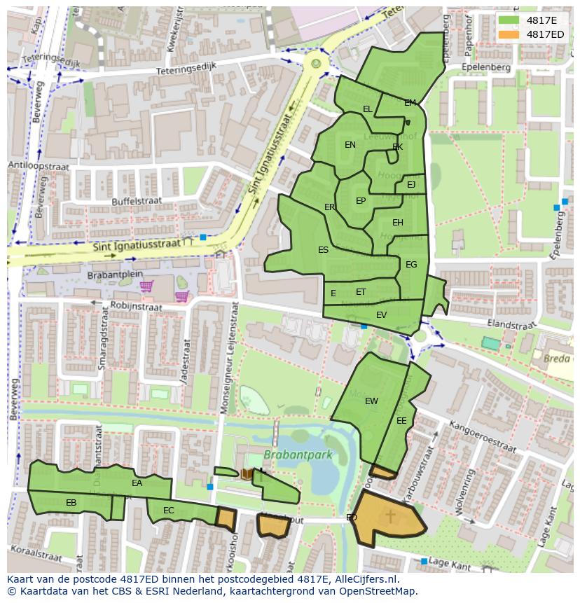 Afbeelding van het postcodegebied 4817 ED op de kaart.