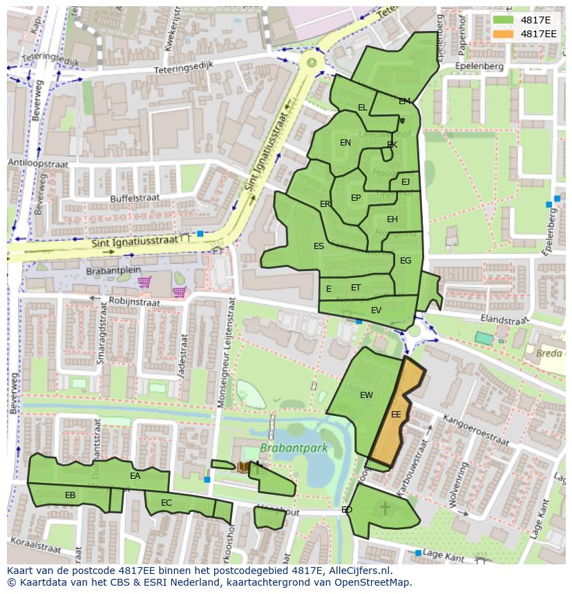 Afbeelding van het postcodegebied 4817 EE op de kaart.