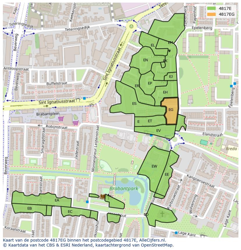 Afbeelding van het postcodegebied 4817 EG op de kaart.