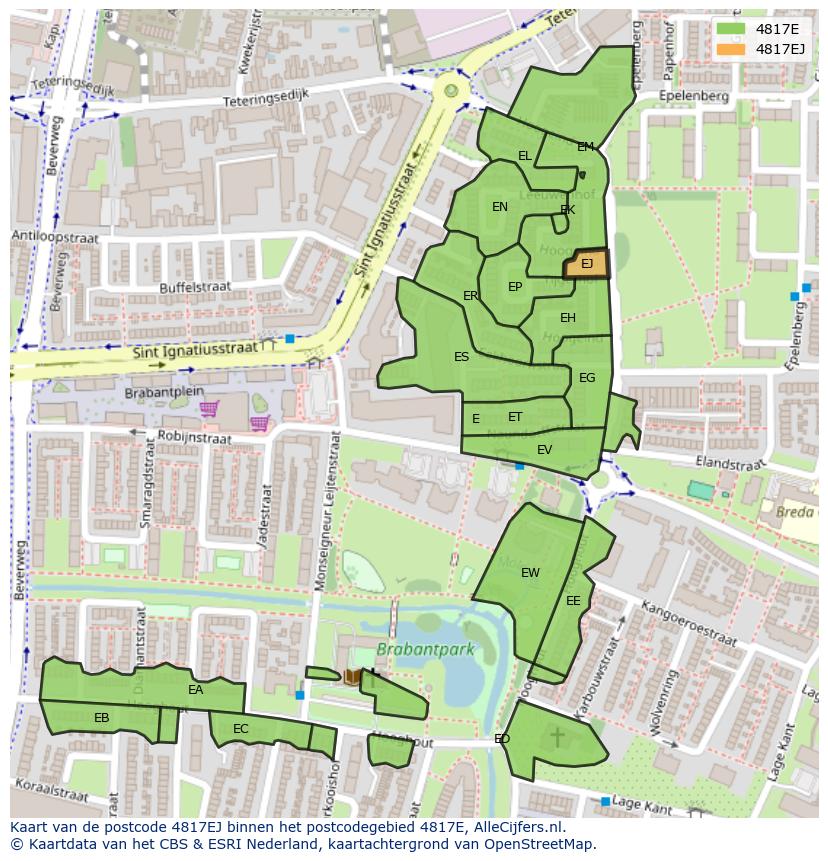 Afbeelding van het postcodegebied 4817 EJ op de kaart.