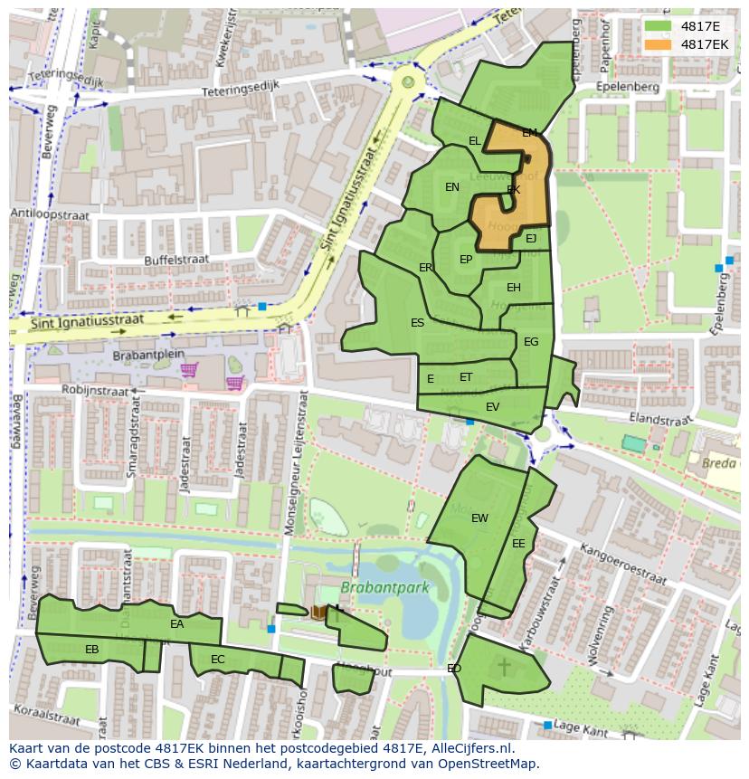 Afbeelding van het postcodegebied 4817 EK op de kaart.