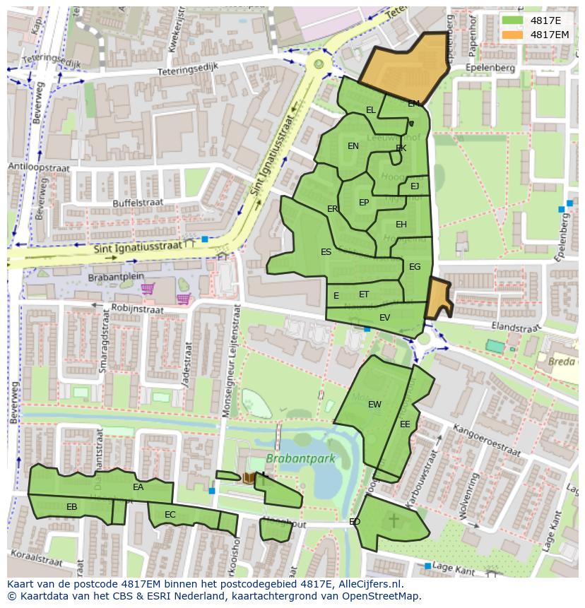 Afbeelding van het postcodegebied 4817 EM op de kaart.