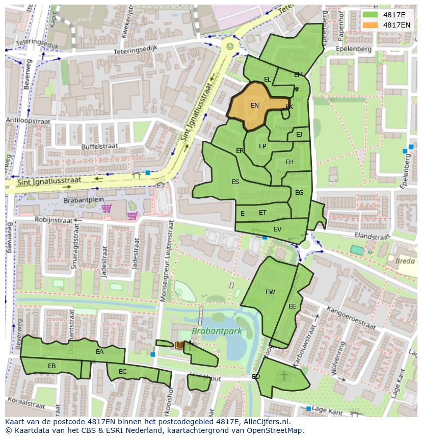 Afbeelding van het postcodegebied 4817 EN op de kaart.