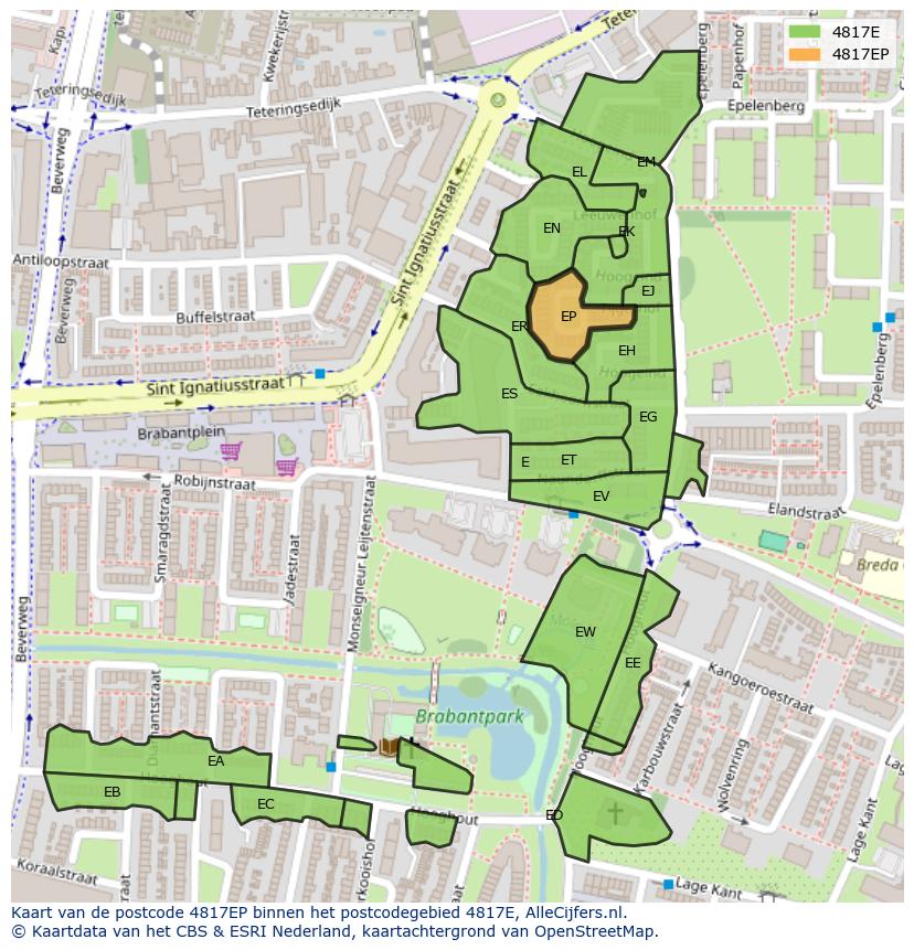 Afbeelding van het postcodegebied 4817 EP op de kaart.
