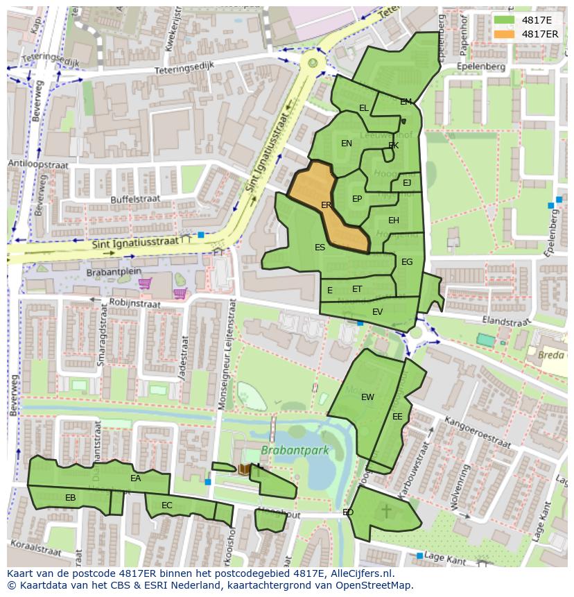 Afbeelding van het postcodegebied 4817 ER op de kaart.