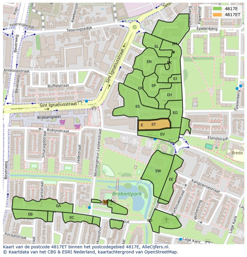 Afbeelding van het postcodegebied 4817 ET op de kaart.