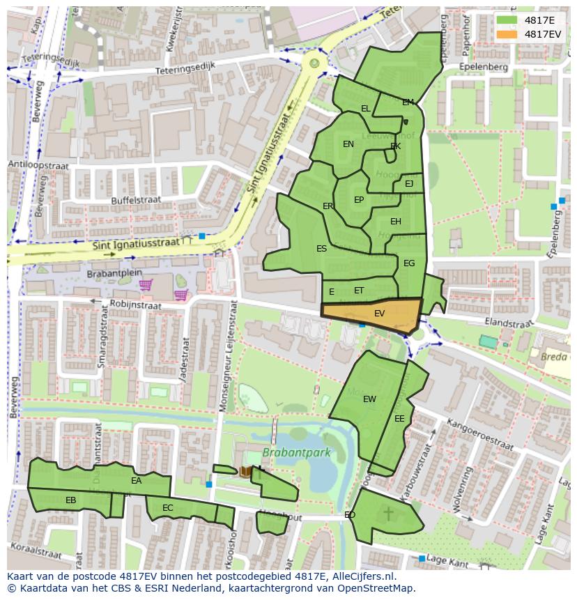 Afbeelding van het postcodegebied 4817 EV op de kaart.