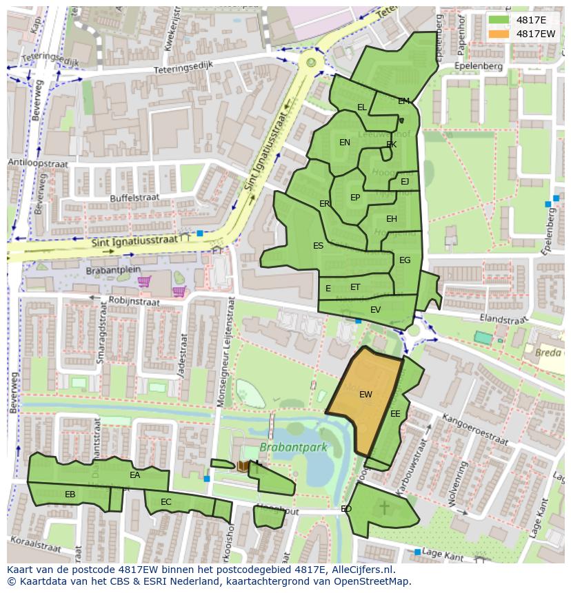 Afbeelding van het postcodegebied 4817 EW op de kaart.