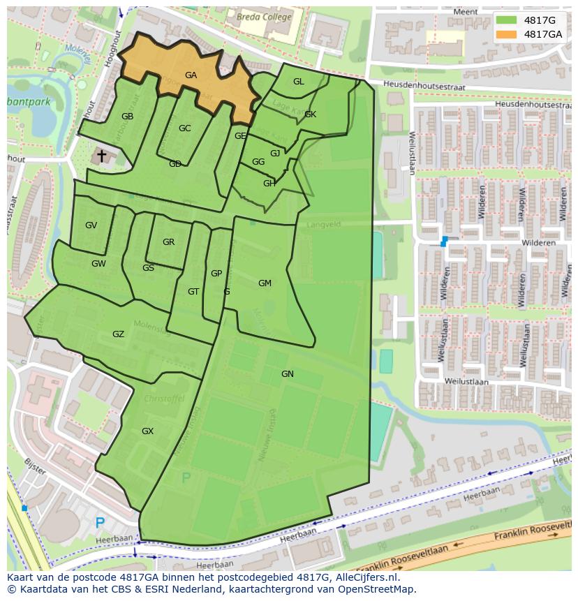 Afbeelding van het postcodegebied 4817 GA op de kaart.
