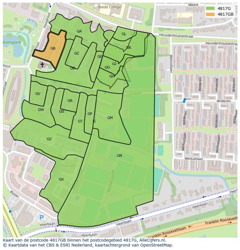 Afbeelding van het postcodegebied 4817 GB op de kaart.