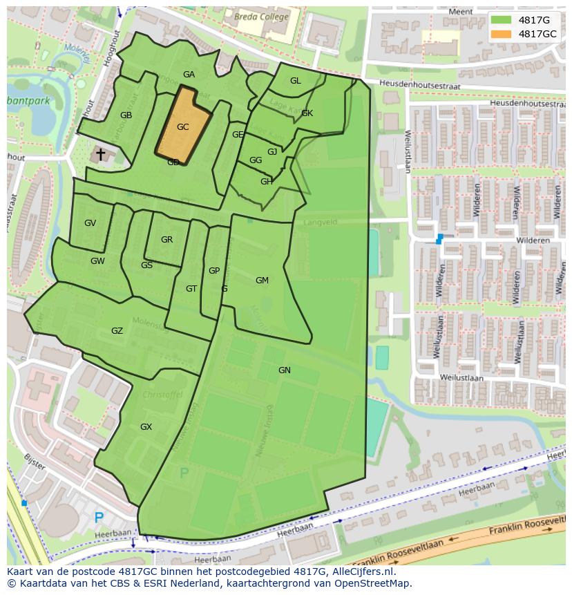 Afbeelding van het postcodegebied 4817 GC op de kaart.
