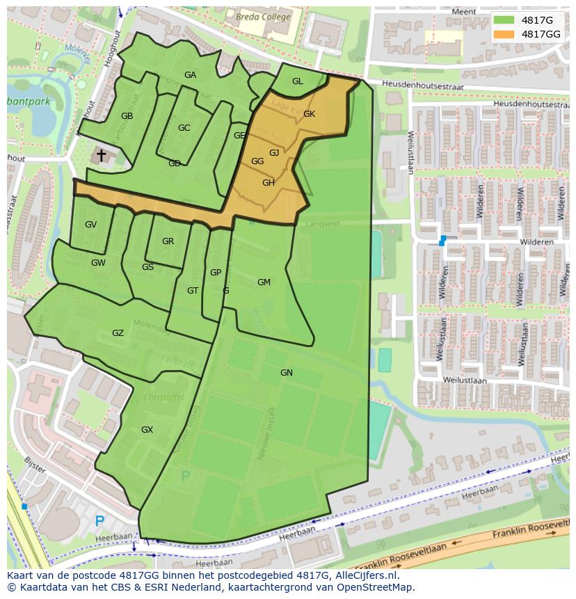 Afbeelding van het postcodegebied 4817 GG op de kaart.