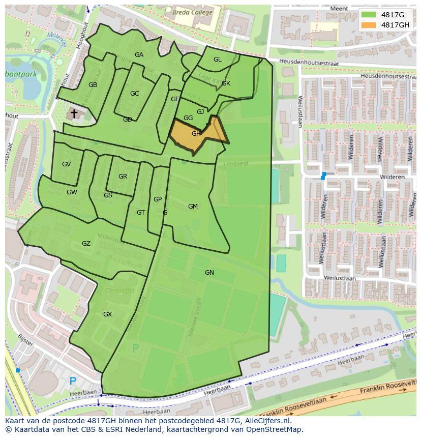 Afbeelding van het postcodegebied 4817 GH op de kaart.
