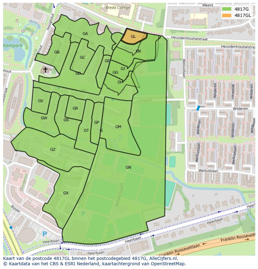 Afbeelding van het postcodegebied 4817 GL op de kaart.