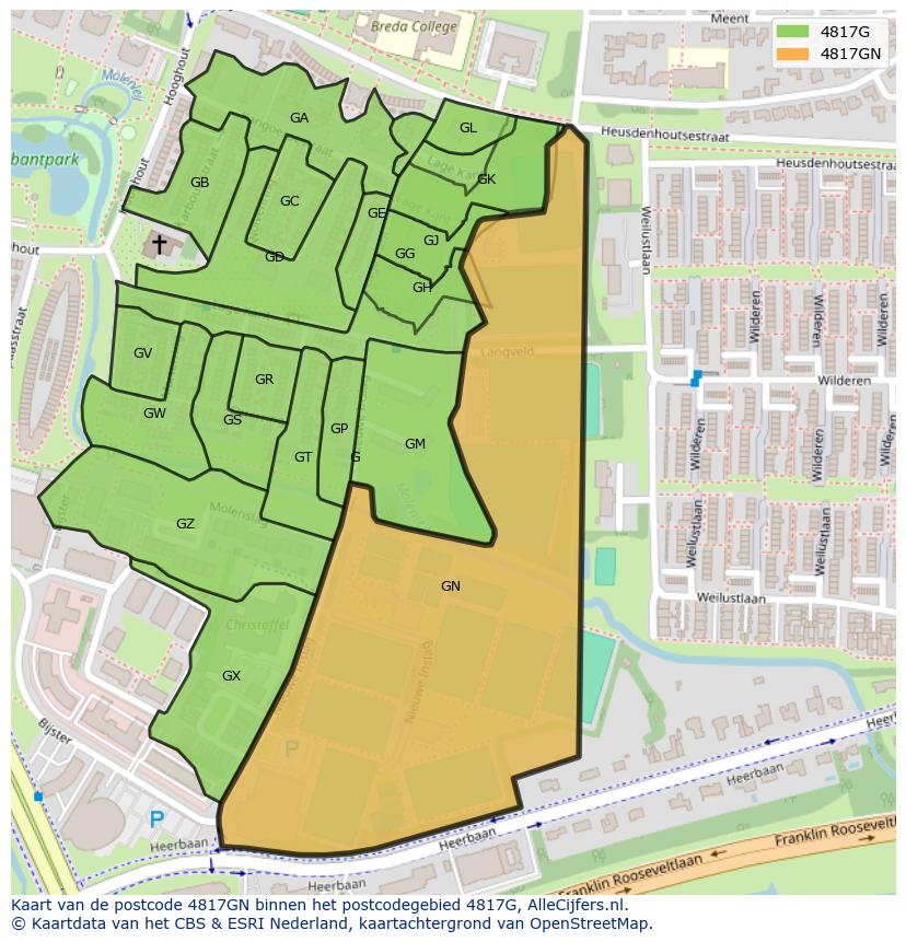 Afbeelding van het postcodegebied 4817 GN op de kaart.