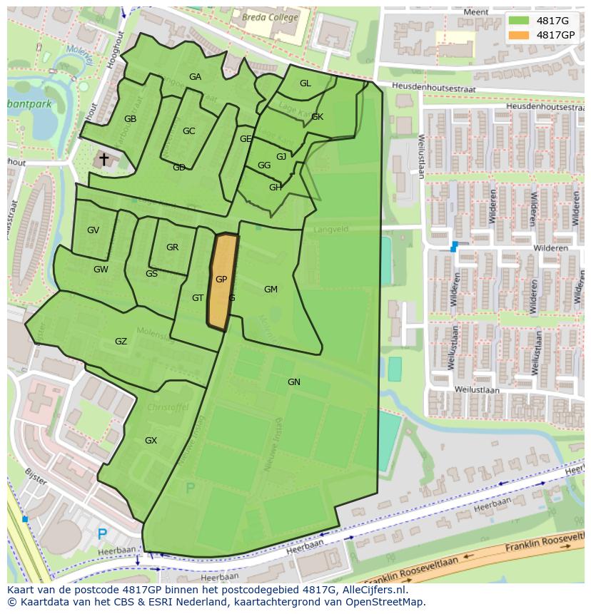 Afbeelding van het postcodegebied 4817 GP op de kaart.