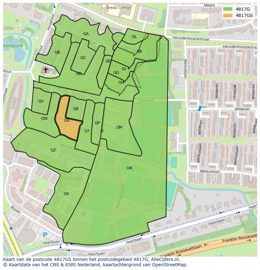 Afbeelding van het postcodegebied 4817 GS op de kaart.