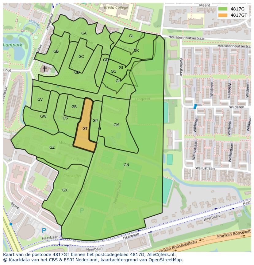 Afbeelding van het postcodegebied 4817 GT op de kaart.