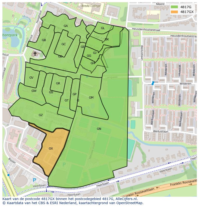 Afbeelding van het postcodegebied 4817 GX op de kaart.