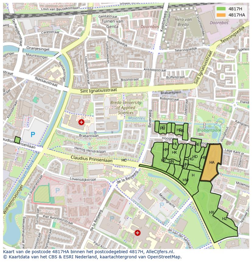 Afbeelding van het postcodegebied 4817 HA op de kaart.