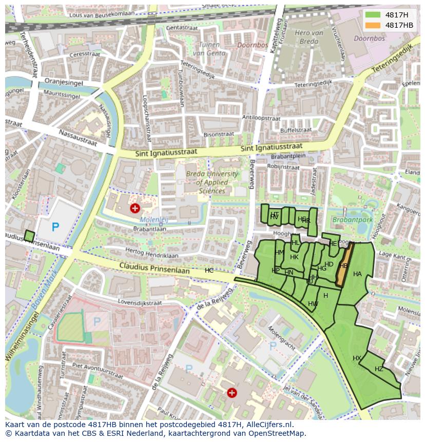 Afbeelding van het postcodegebied 4817 HB op de kaart.