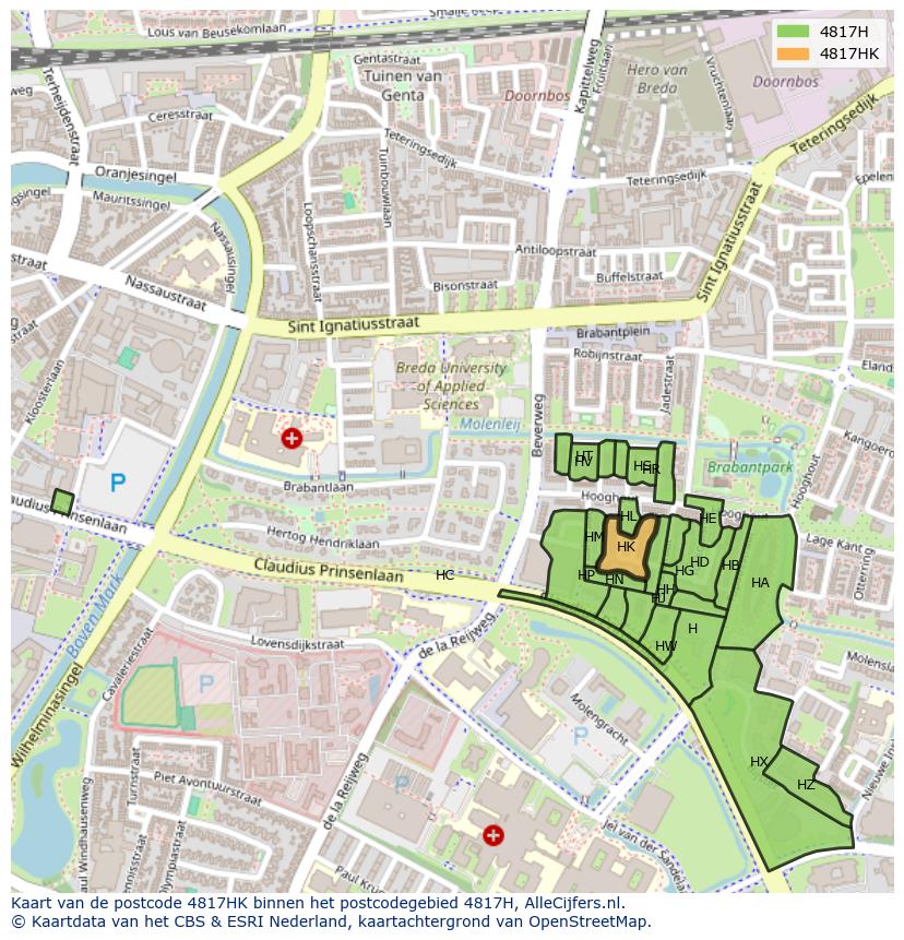 Afbeelding van het postcodegebied 4817 HK op de kaart.